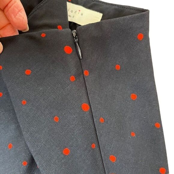 Elodie Navy Midi Skirt with Red Dots Flowy Breezy Side Zip Size Small - Picture 3 of 11